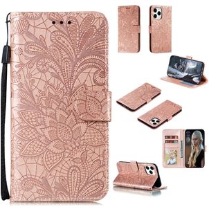 Mobigear Flowers iPhone 12 Hoesje Bookcase Portemonnee - Roségoud