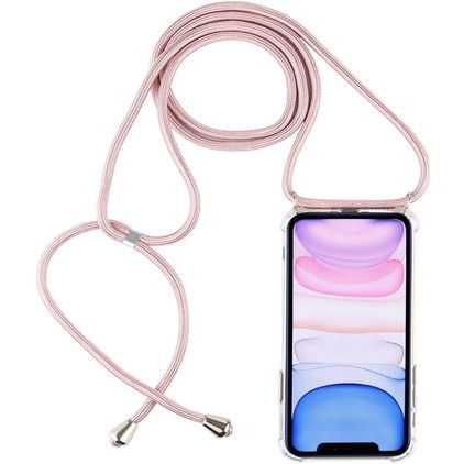 Mobigear Lanyard iPhone 11 Flexibel TPU Hoesje met koord - Transparant / Roségoud
