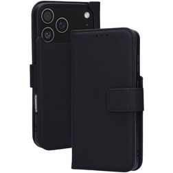 Mobiparts Wallet iPhone 17 Pro Max MagSafe Hoesje Echt Leer Bookcase Portemonnee - Zwart