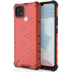 Mobigear Honeycomb Realme C21 Hoesje Hardcase Backcover Shockproof - Rood