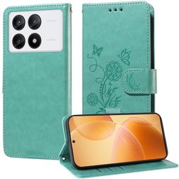 Mobigear Flowers POCO X6 Pro Hoesje Bookcase Portemonnee - Groen