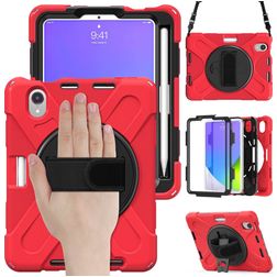 Mobigear SureGrip XGuard iPad Mini 6 (2021) Hoes Hard Kunststof,Siliconen Backcover + Stylus Houder + Schouderband + Standaard - Rood