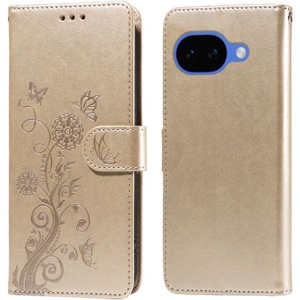 Mobigear Flowers Google Pixel 10a Hoesje Bookcase Portemonnee - Goud