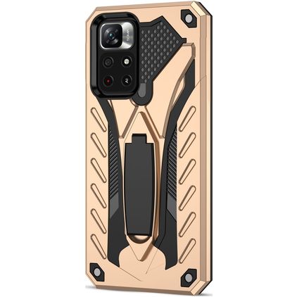 Mobigear Armor Stand POCO M4 Pro 5G Hoesje Hardcase Backcover Shockproof met Standaard - Goud