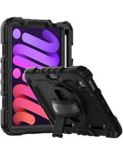 Mobigear SureGrip Xtreme iPad Mini 6 (2021) Hoes Hard Kunststof,Siliconen Backcover + Stylus Houder + Schouderband + Standaard - Zwart