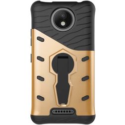 Mobigear Grip Stand Motorola Moto C Plus Hoesje Hardcase Backcover Shockproof met Standaard - Goud