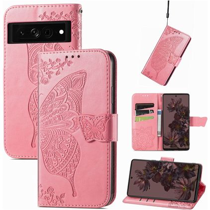 Mobigear Butterfly Google Pixel 7 Pro Hoesje Bookcase Portemonnee - Roze