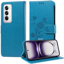 Mobigear Flowers OPPO Reno 12 Pro Hoesje Bookcase Portemonnee - Blauw
