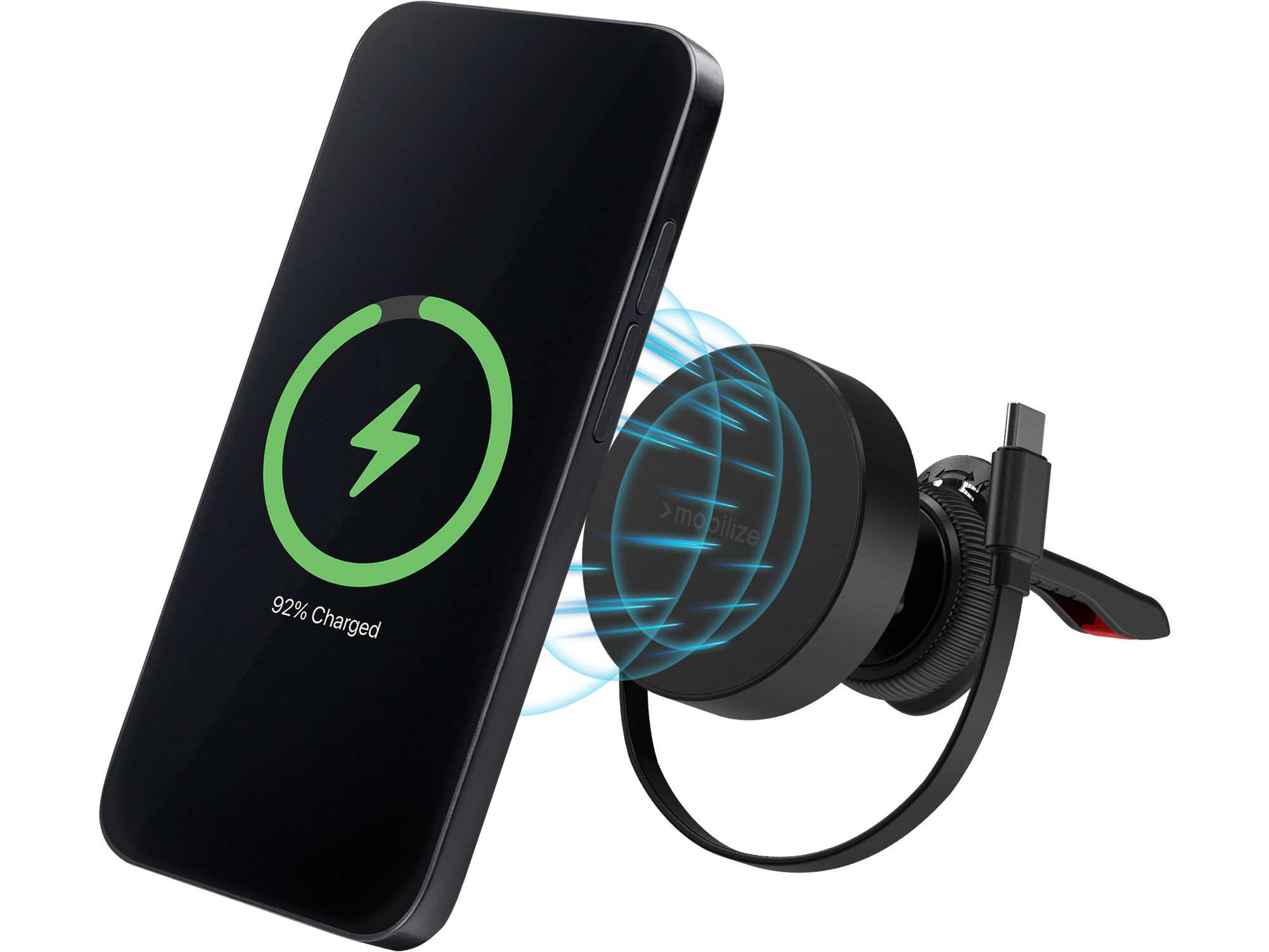 PopSockets Telefoongreep compatibel met MagSafe, adapterring voor MagSafe inbegrepen, telefoonhouder, compatibel met draadloos opladen - elektrisch blauw doorschijnend