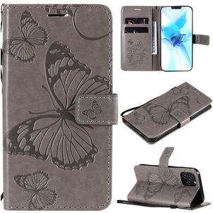 Mobigear Butterfly iPhone 12 Hoesje Bookcase Portemonnee - Grijs