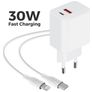 Mobiparts Wall Charger Dual USB / USB-C USB-C 1 Meter Power Delivery 30W 3A - Wit