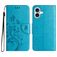 Mobigear Flowers iPhone 16 Hoesje Bookcase Portemonnee - Blauw