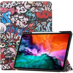 Mobigear Tri-Fold Gel iPad Pro 12.9 Inch (2021) Hoes TPU,Kunstleer Bookcase + Stylus Houder - Graffiti