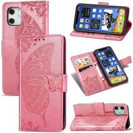 Mobigear Butterfly iPhone 12 Hoesje Bookcase Portemonnee - Roze