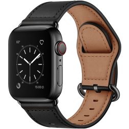 Mobigear Venezia Leren Apple Watch Bandje Gespsluiting - 42/41/40/38 mm - Zwart