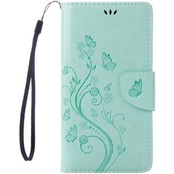 Mobigear Flowers iPhone SE (2022) Hoesje Bookcase Portemonnee - Turquoise