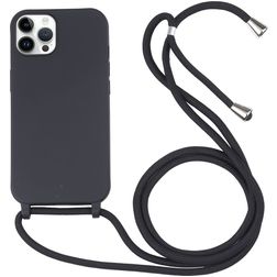 Mobigear Lanyard iPhone 16 Pro Max Siliconen Hoesje met koord - Zwart