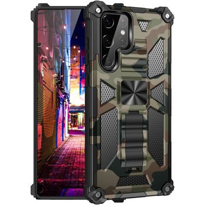 Mobigear Armor Stand Samsung Galaxy S22 Ultra Hoesje Hardcase Backcover Shockproof met Standaard - Groen