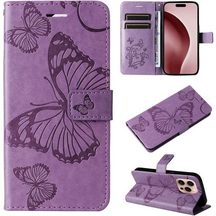 Mobigear Butterfly iPhone 16 Pro Hoesje Bookcase Portemonnee - Paars