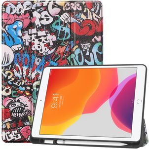 Mobigear Tri-Fold Gel iPad 8 (2020) Hoes TPU,Kunstleer Bookcase + Stylus Houder - Grafitti