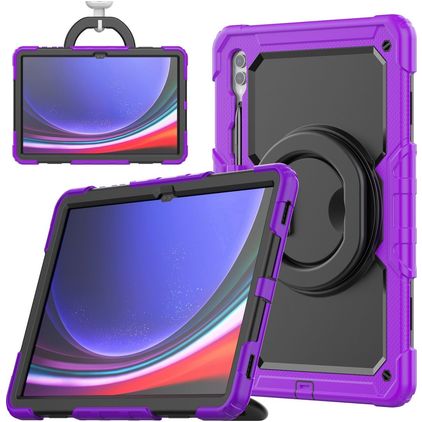 Mobigear RingGuard Samsung Galaxy Tab S10 Ultra Hoes Hard Kunststof,Siliconen Backcover + Stylus Houder + Schouderband + Standaard - Paars