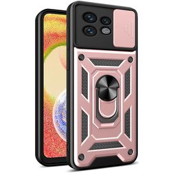 Mobigear Armor Ring Cam Slide Motorola Edge 40 Pro Hoesje Hardcase Backcover Shockproof met Ringhouder en Camera Slider - Roségoud