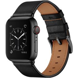 Mobigear Firenze Leren Apple Watch Bandje Gespsluiting - 42/41/40/38 mm - Zwart