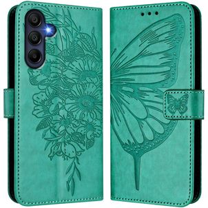 Mobigear Flowers Samsung Galaxy A17 Hoesje Bookcase Portemonnee - Groen