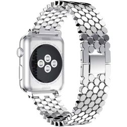 Mobigear Honeycomb Stalen Apple Watch Bandje Gespsluiting - 42/41/40/38 mm - Zilver