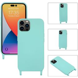 Mobigear Lanyard iPhone 14 Pro Max Siliconen Hoesje met koord - Turquoise
