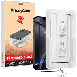 GrizzlyCoat AlignPro iPhone 16 Pro Max Glazen Screenprotector - Case Friendly + Installatie Frame - Zwart