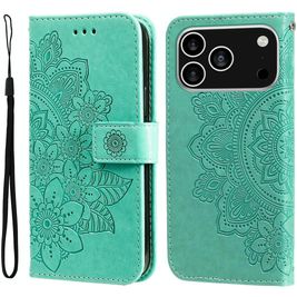 Mobigear Flowers iPhone 17 Pro Hoesje Bookcase Portemonnee - Groen