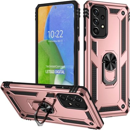 Mobigear Armor Ring Samsung Galaxy A73 Hoesje Hardcase Backcover Shockproof met Ringhouder - Roségoud