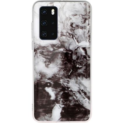 Mobigear Marble Huawei P40 Hoesje Flexibel TPU Backcover - Zwart / Wit
