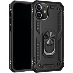 Mobigear Armor Ring iPhone 12 Hoesje Hardcase Backcover Shockproof met Ringhouder - Zwart