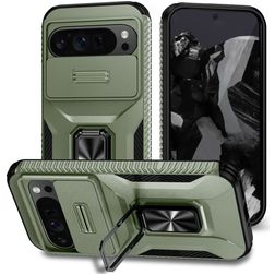 Mobigear Armor Ring Cam Slide Google Pixel 9 Pro XL Hoesje Hardcase Backcover Shockproof met Ringhouder en Camera Slider - Groen