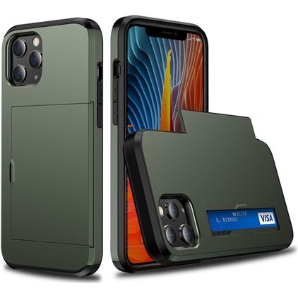 Mobigear Card iPhone 12 Mini Hoesje Hardcase Backcover Shockproof met Pasjeshouder - Legergroen