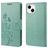 Mobigear Flowers iPhone 14 Plus Hoesje Bookcase Portemonnee - Groen