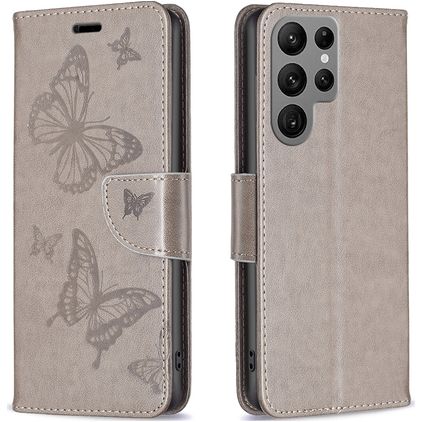 Mobigear Butterfly Samsung Galaxy S24 Ultra Hoesje Bookcase Portemonnee - Grijs