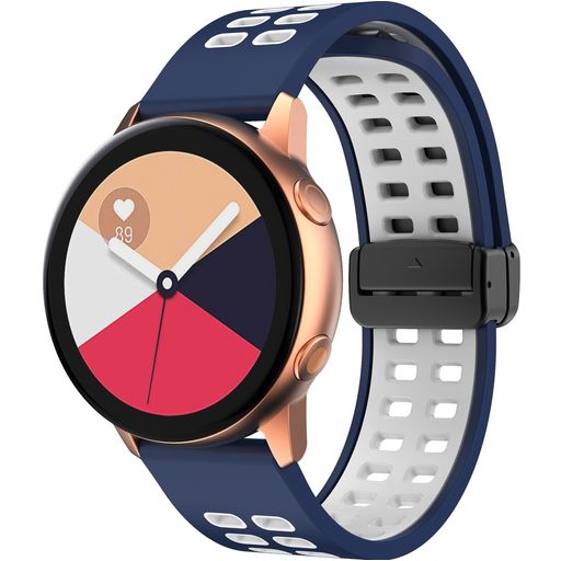 Mobigear Sport Plus Mag Siliconen Smartwatch Bandje Magneetsluiting - Universeel 20 mm aansluiting - Wit / Donkerblauw