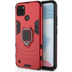 Mobigear Armor Ring Realme C21Y Hoesje Hardcase Backcover Shockproof met Ringhouder - Rood
