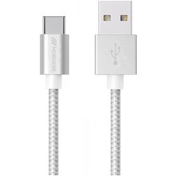 Mobigear Nylon USB-A naar USB-C Kabel 1 m - Wit