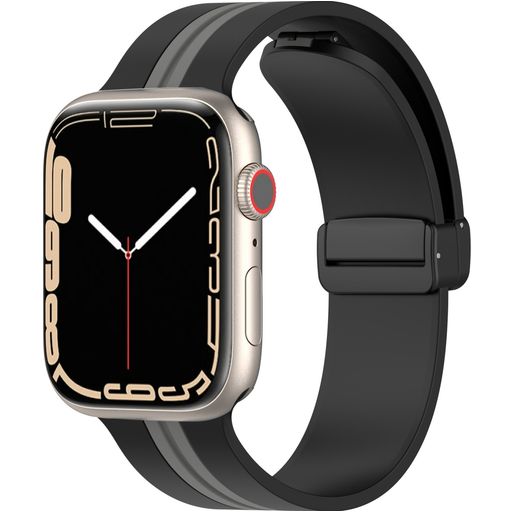 Mobigear Stripe Mag Siliconen Apple Watch Bandje Magneetsluiting - 42/41/40/38 mm - Zwart / Grijs