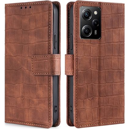 Mobigear Croco POCO X5 Pro Hoesje Bookcase Portemonnee - Cognac