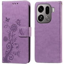 Mobigear Flowers OPPO Find X9 Pro Hoesje Bookcase Portemonnee - Paars