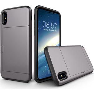 Mobigear Card iPhone X Hoesje Hardcase Backcover Shockproof met Pasjeshouder - Grijs