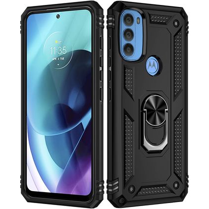 Mobigear Armor Ring Motorola Moto G71 5G Hoesje Hardcase Backcover Shockproof met Ringhouder - Zwart