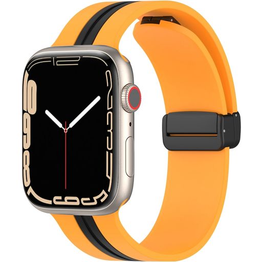 Mobigear Stripe Mag Siliconen Apple Watch Bandje Magneetsluiting - 42/41/40/38 mm - Zwart / Geel