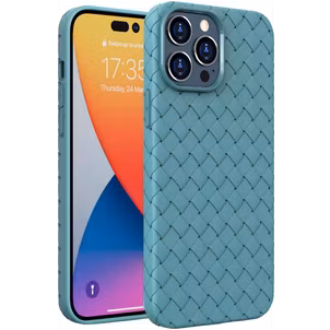 Mobigear Woven iPhone 14 Pro Max Hoesje Flexibel TPU Backcover - Blauw