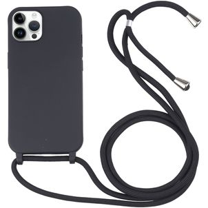 Mobigear Lanyard iPhone 16 Pro Max Siliconen Hoesje met koord - Zwart